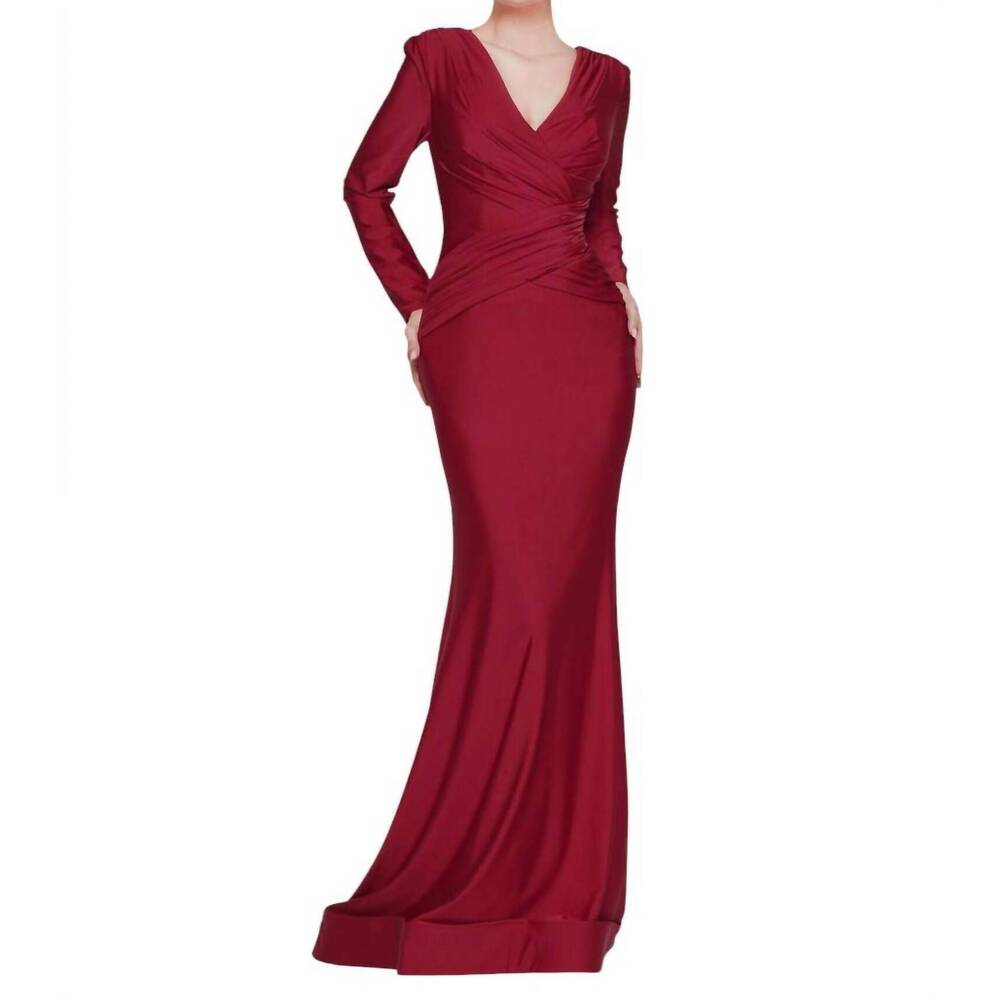NEW COLORS DRESS long sleeve fitted evening dress in red